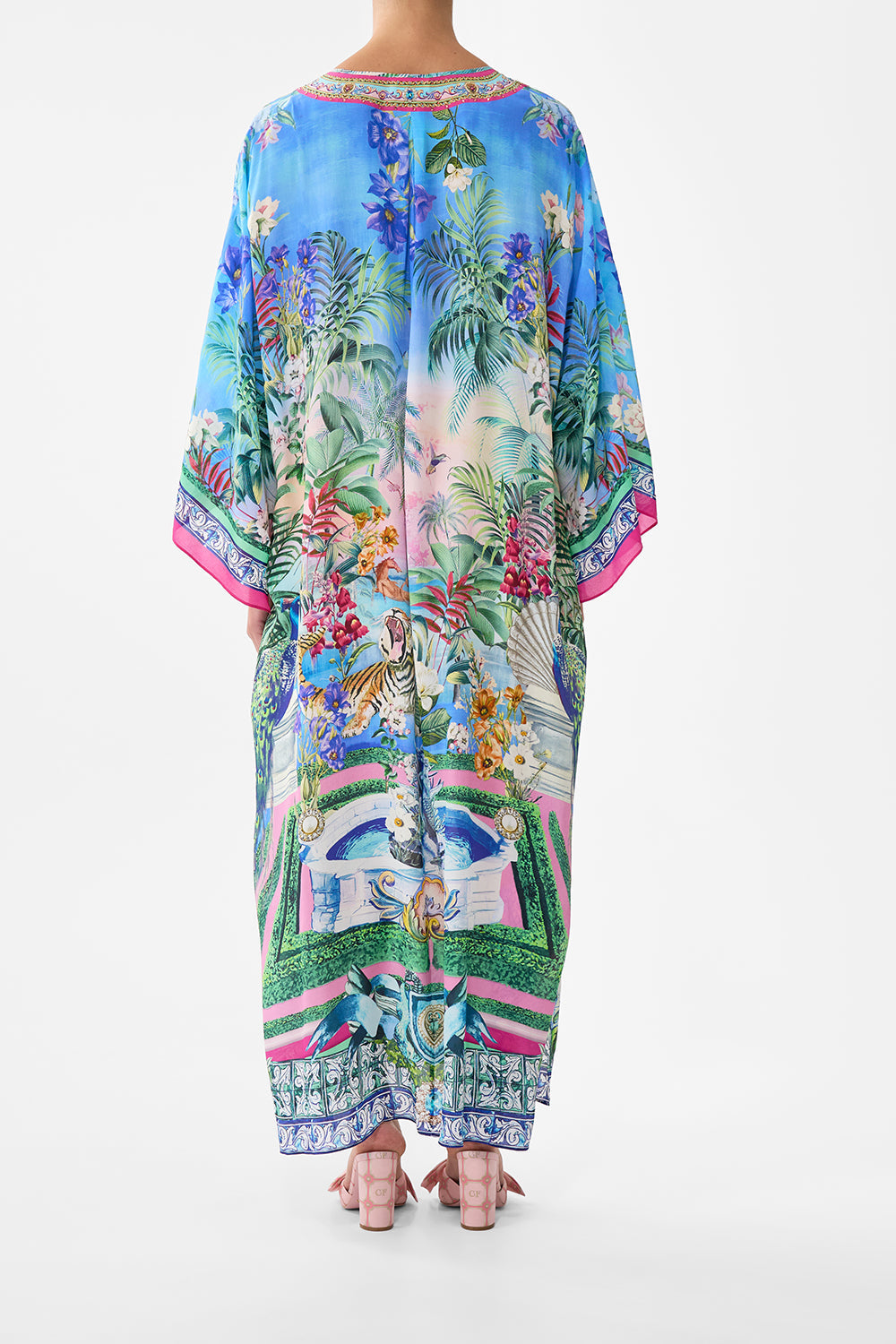 The CAMILLA V Neck Kaftan With Ties in our Spirit Of Santa Maria print.