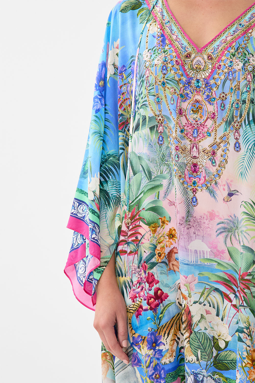 The CAMILLA V Neck Kaftan With Ties in our Spirit Of Santa Maria print.