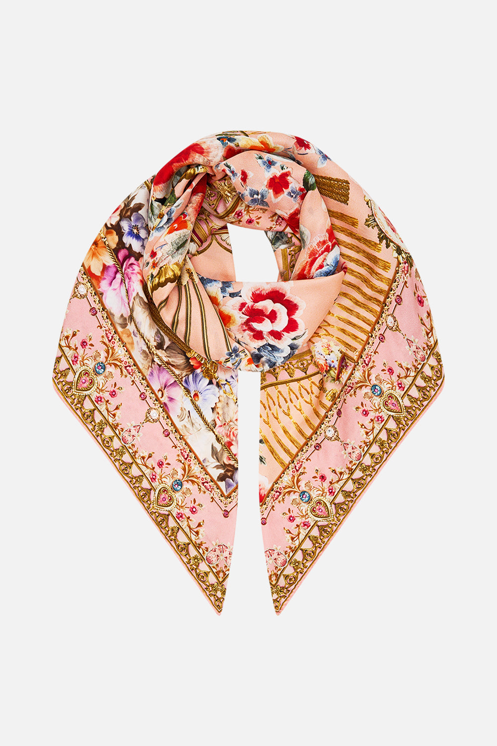 The CAMILLA Large Crystalled Silk Square Scarf in our Majestic Milla print.