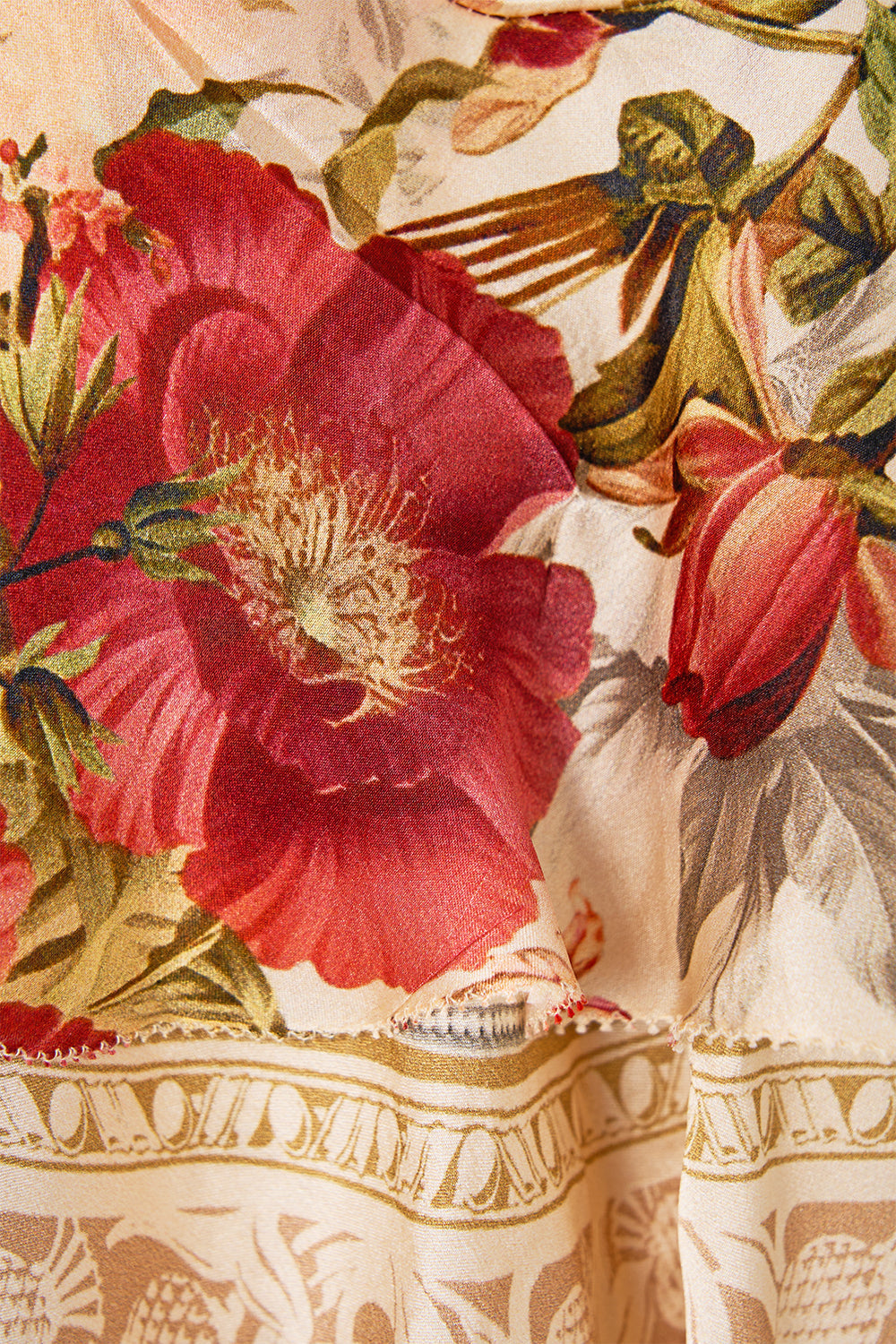 The CAMILLA Button Front Frill Dress in our Meet Me At The Majestic print.