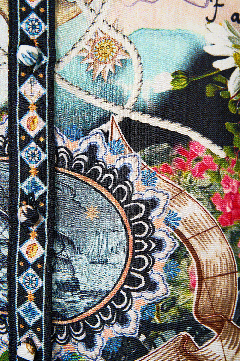 The CAMILLA Long Sleeve Tiered Short Dress in our Folk Afloat print.