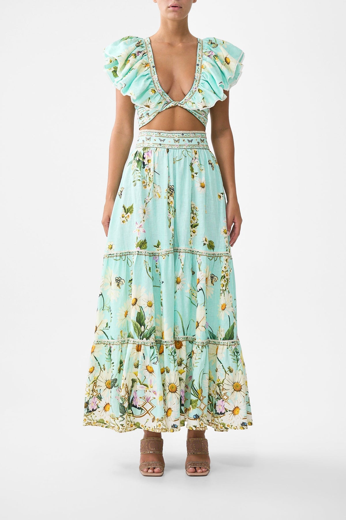 The CAMILLA High Waisted Tiered Skirt in our Floral Freefall print.