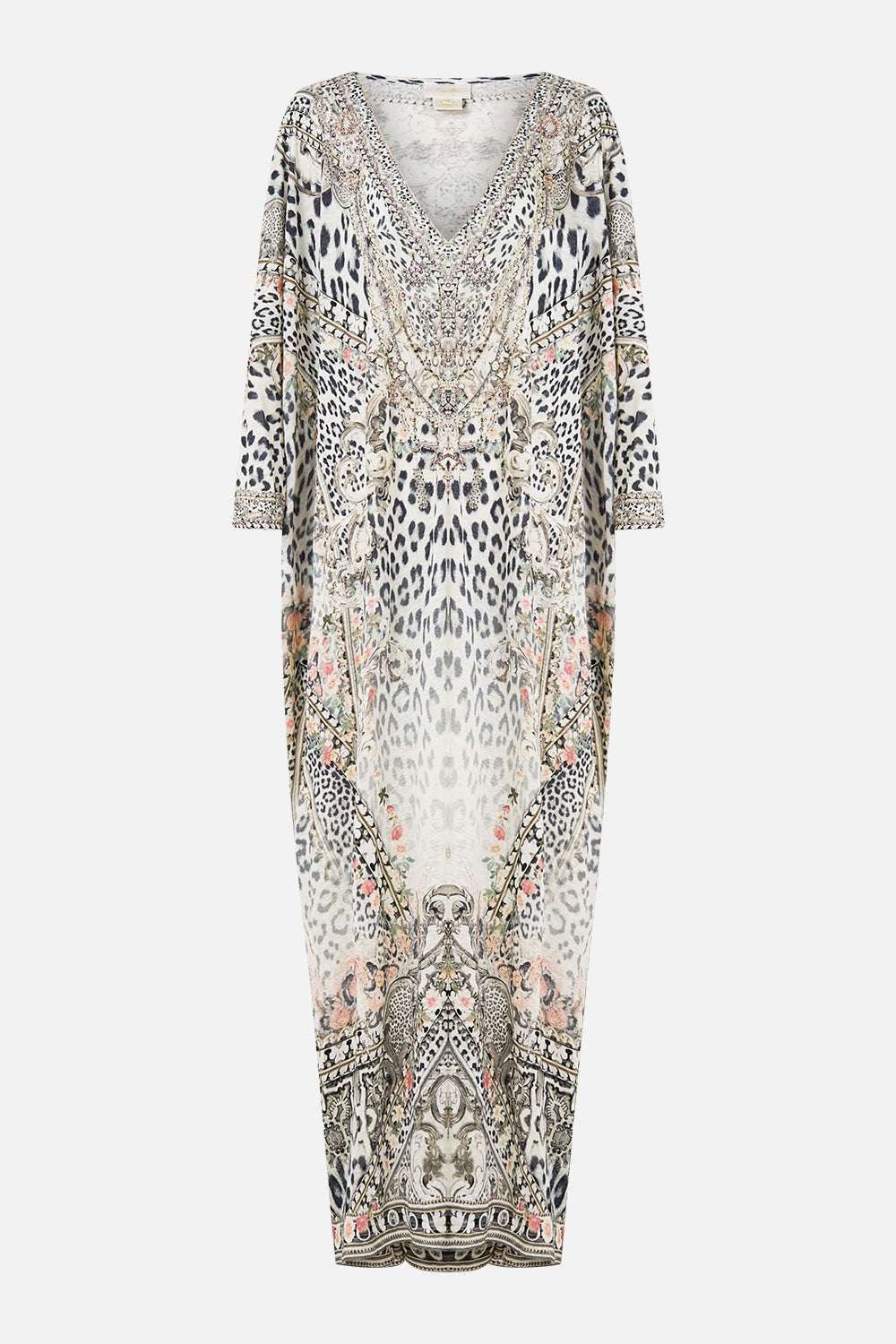 The CAMILLA Jersey V Neck Batwing Kaftan in our Marble Heaven print.