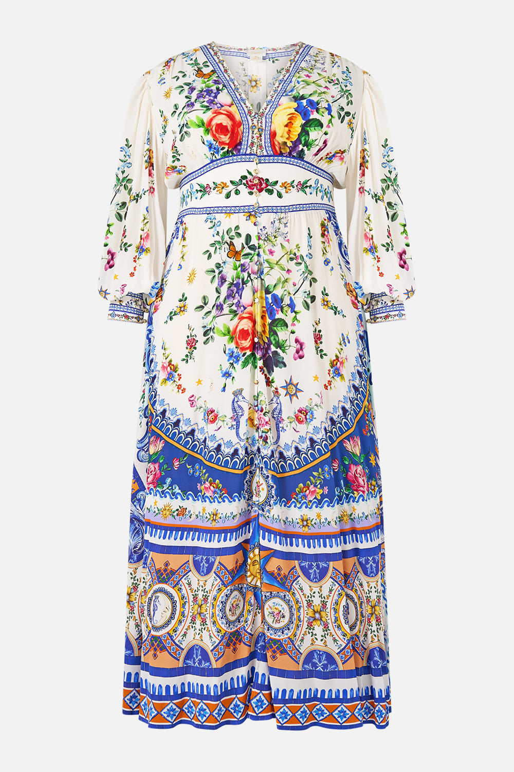 SHAPED WAISTBAND DRESS WITH GATHERED SLEEVES TILES DARLS