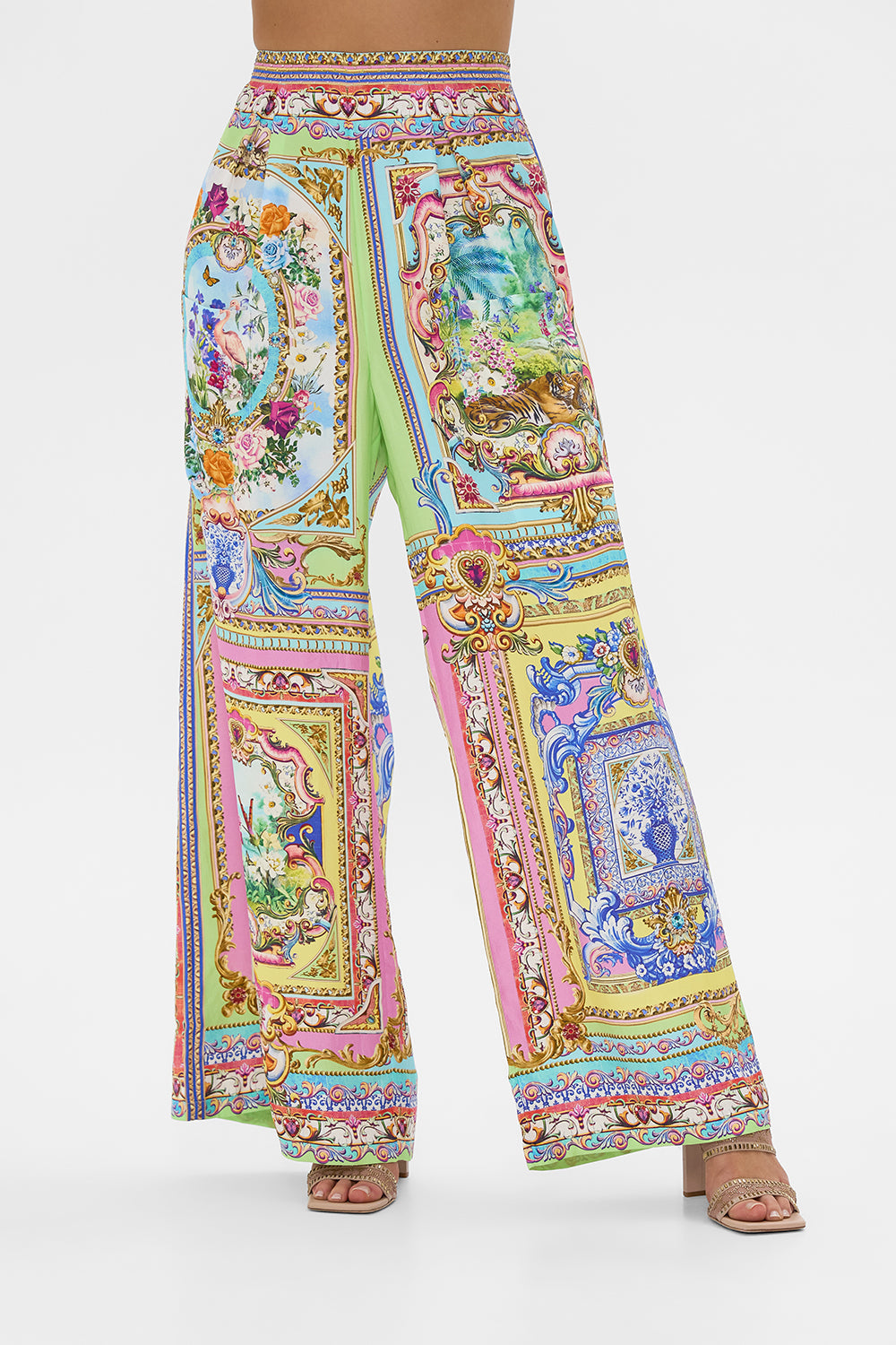 The CAMILLA Wide Leg Trouser With Front Pockets in our Spirit Of Santa Maria print.