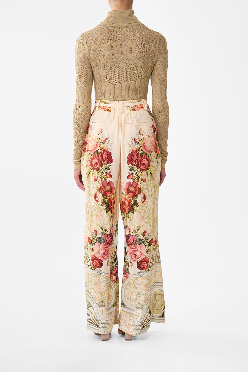 The CAMILLA Fitted Pointelle Turtle Neck Knit in our Ornate On A Plate print.