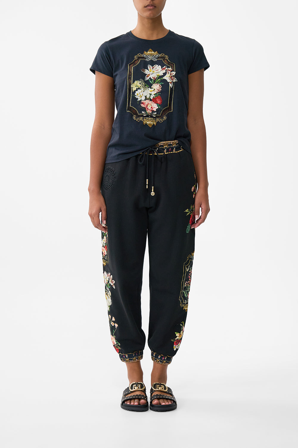 The CAMILLA Slim Fit Round Neck T-Shirt With Lace in our Noble Endeavours print.