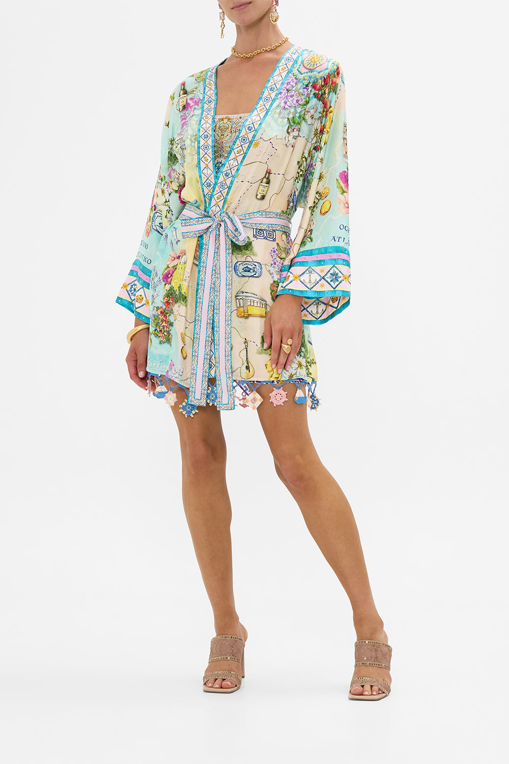 The CAMILLA Short Kimono Wrap in our Just Coasting print.