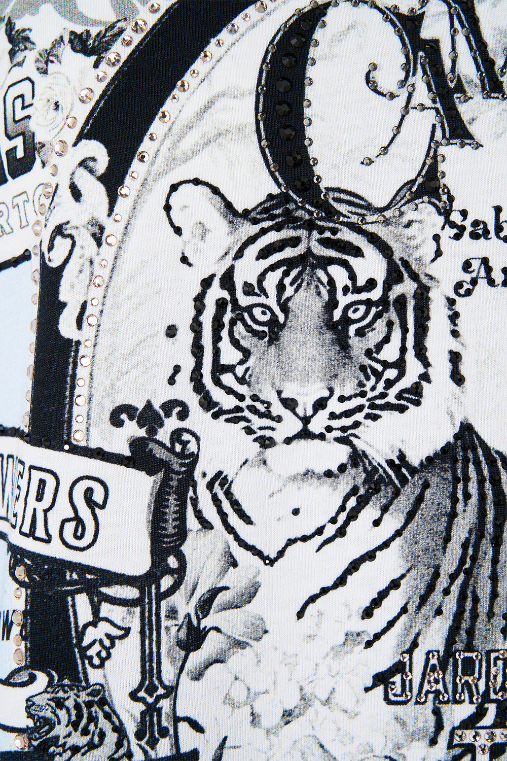 The CAMILLA Oversized Band Tee - Blue/Blk in our Perfumed In Porto print.