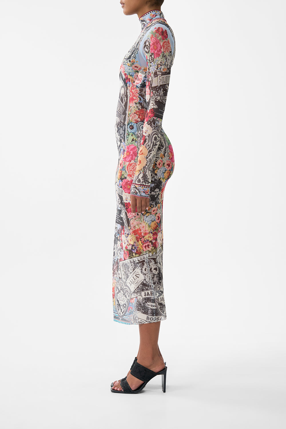 The CAMILLA Turtle Neck Mesh Dress in our Flower Showers print.