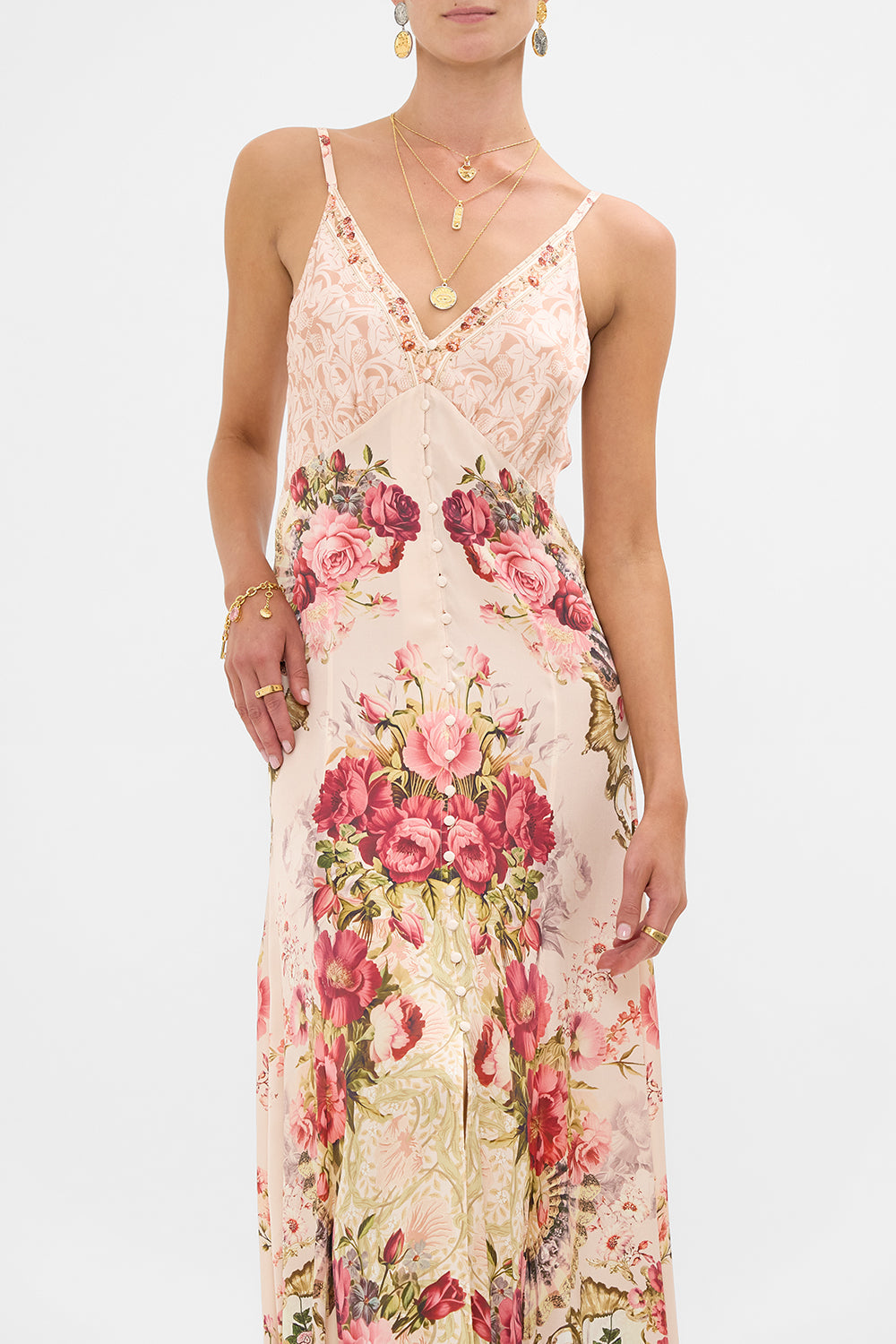 The CAMILLA Button Front Strappy Dress in our Meet Me At The Majestic print.