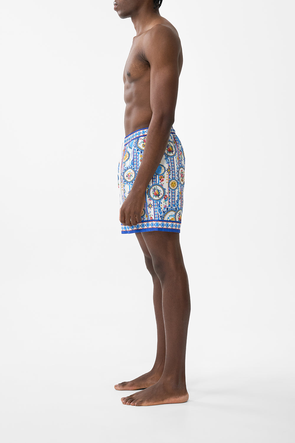 The CAMILLA Mid Length Boardshort With Elastic Waist in our Tiles Darls print.