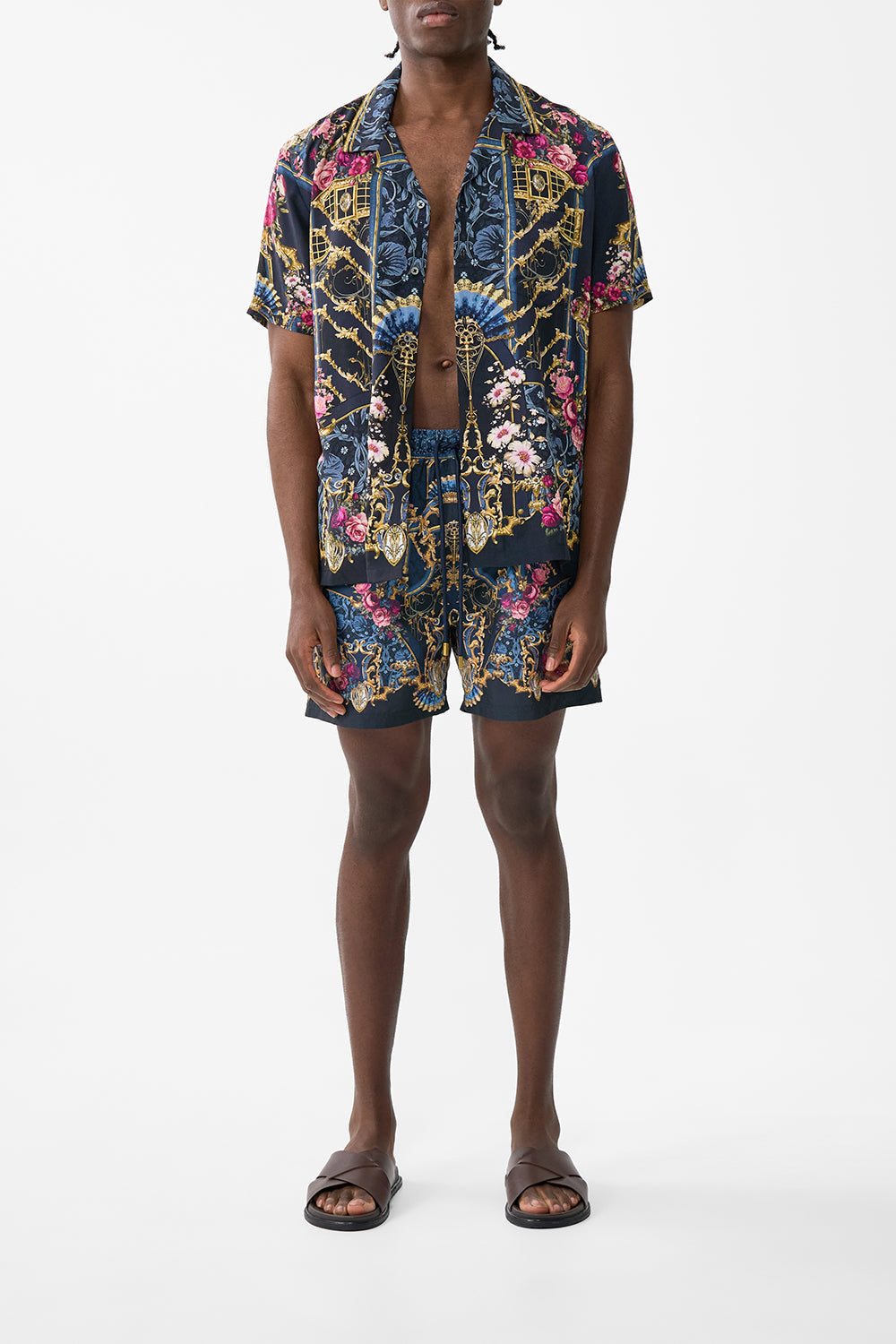 The CAMILLA Mid Length Boardshort With Elastic Waist in our Ornate On A Plate print.