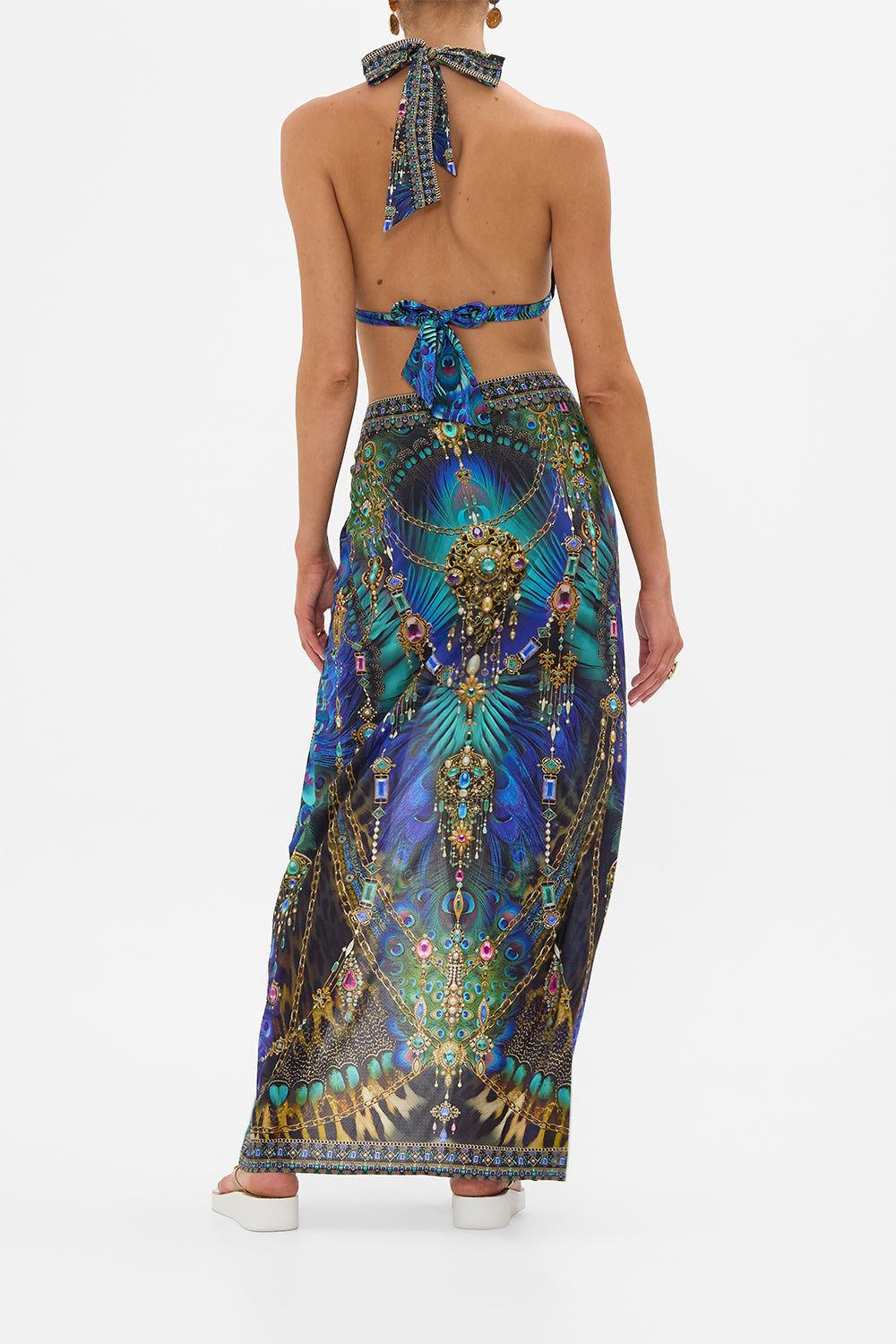 The CAMILLA Long Sarong With Gathered Tab And Leg Split in our Dominican Decadence print.