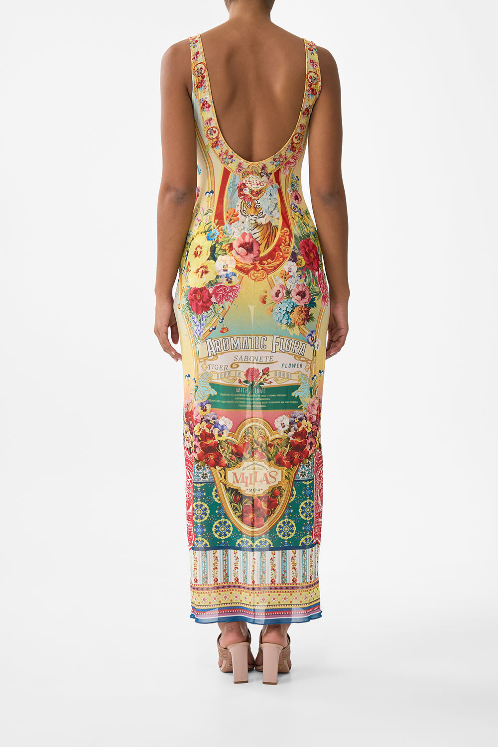 The CAMILLA Square Neck Maxi Dress With Low Back in our Aromatic Tiger Flower print.