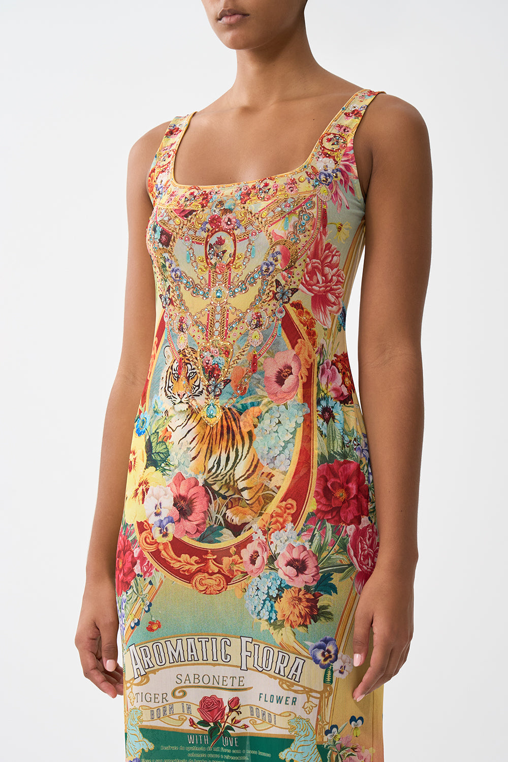The CAMILLA Square Neck Maxi Dress With Low Back in our Aromatic Tiger Flower print.