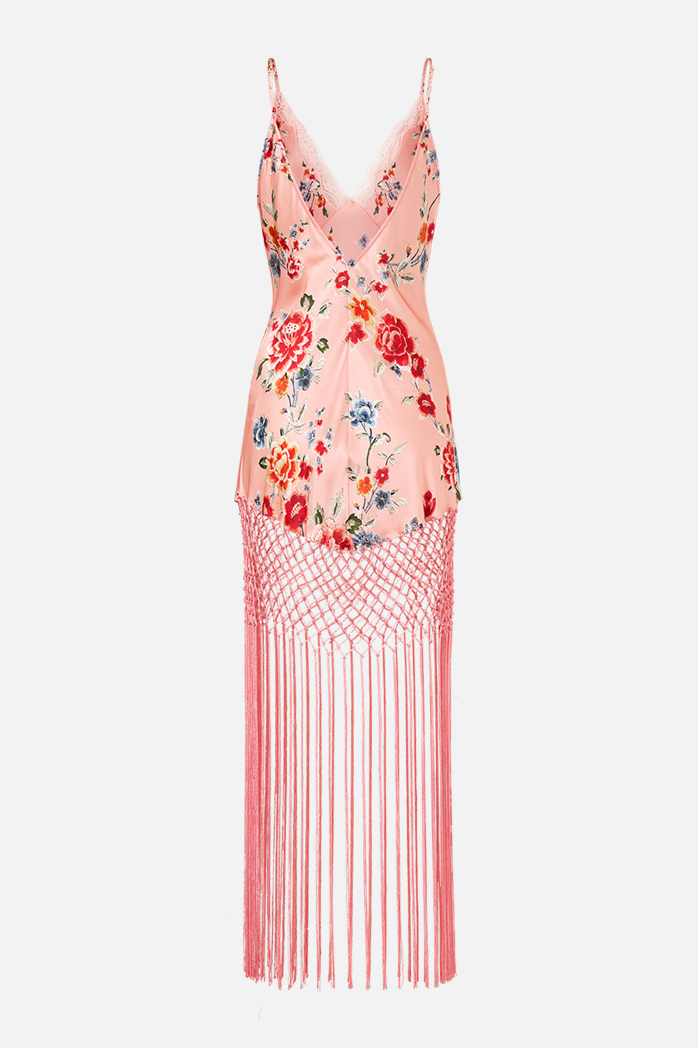 The CAMILLA V Neck Bias Slip Dress With Fringing in our Majestic Milla print.