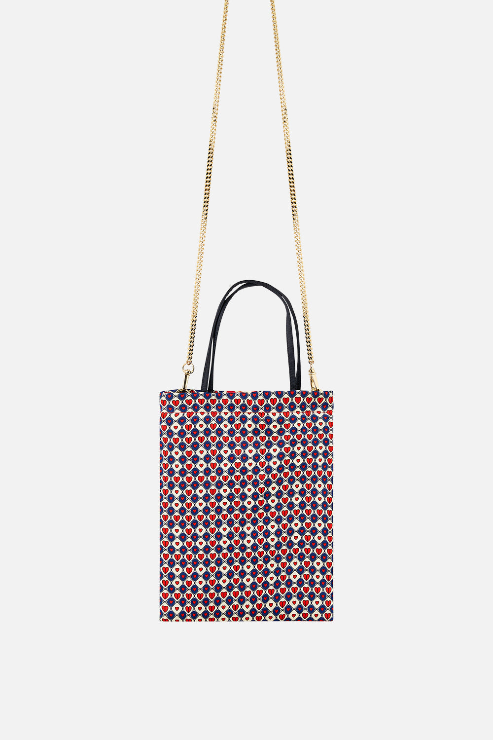 The CAMILLA Embellished Mini Tote With Chain Strap in our Rinse & Roar print.