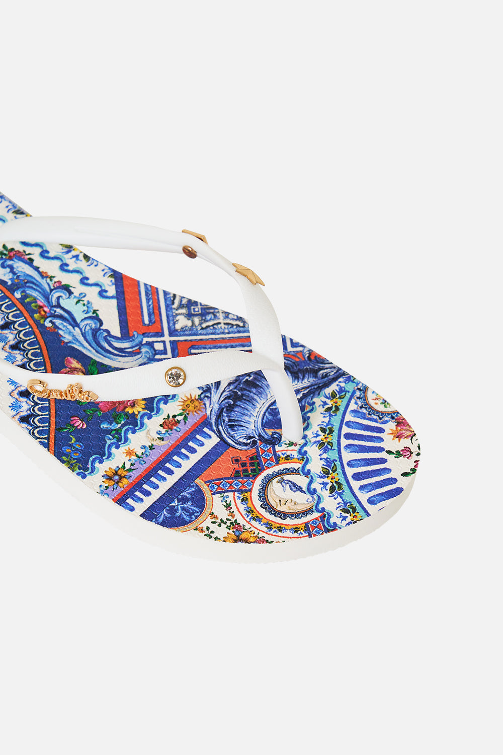 The CAMILLA Thongs in our Tiles Darls print.