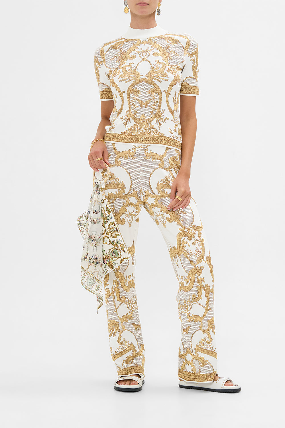 The CAMILLA Ring Scarf Clutch in our Dressing Room Drama print.