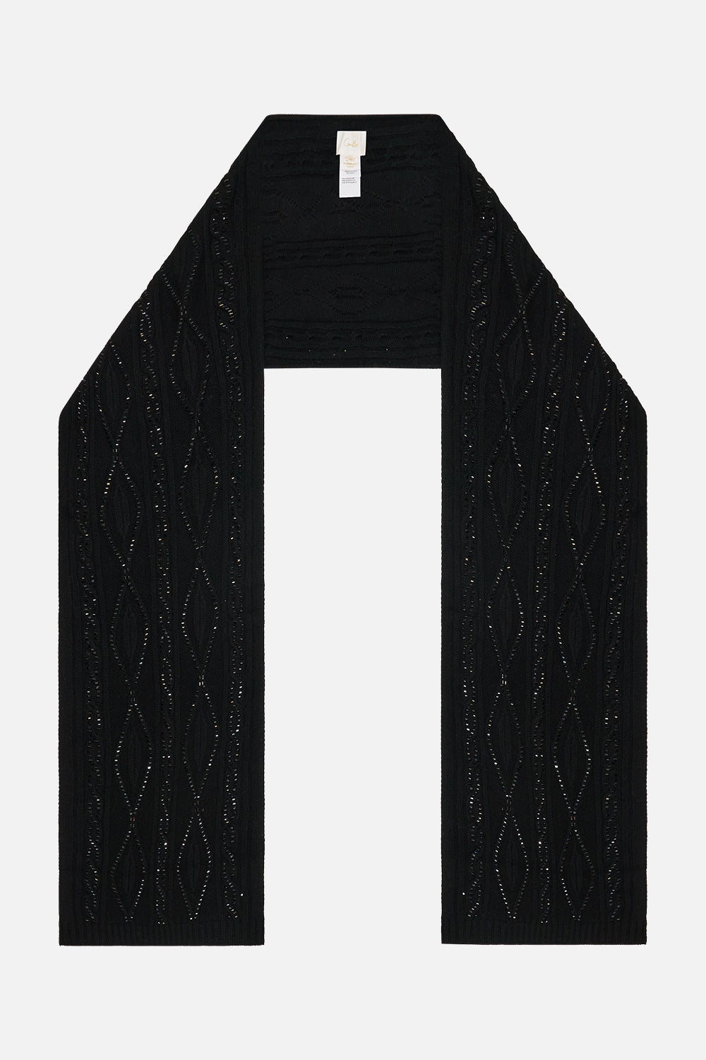 The CAMILLA Embellished Jacquard Scarf in our Solid Black print.