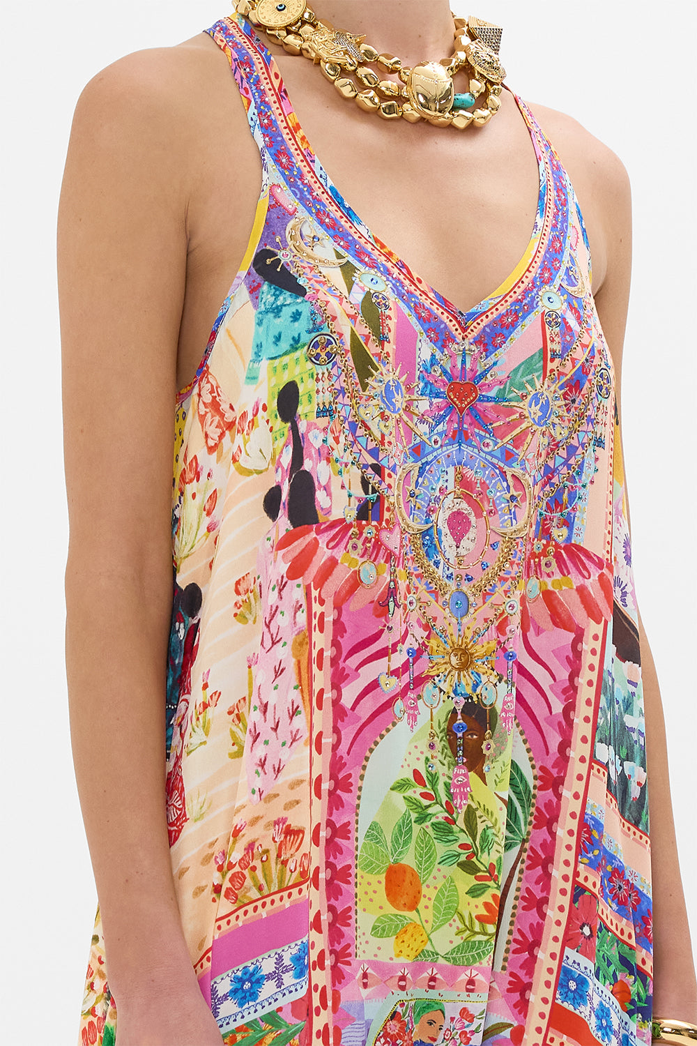 CAMILLA V Neck Racerback Dress in Roeqiyas Realm print.