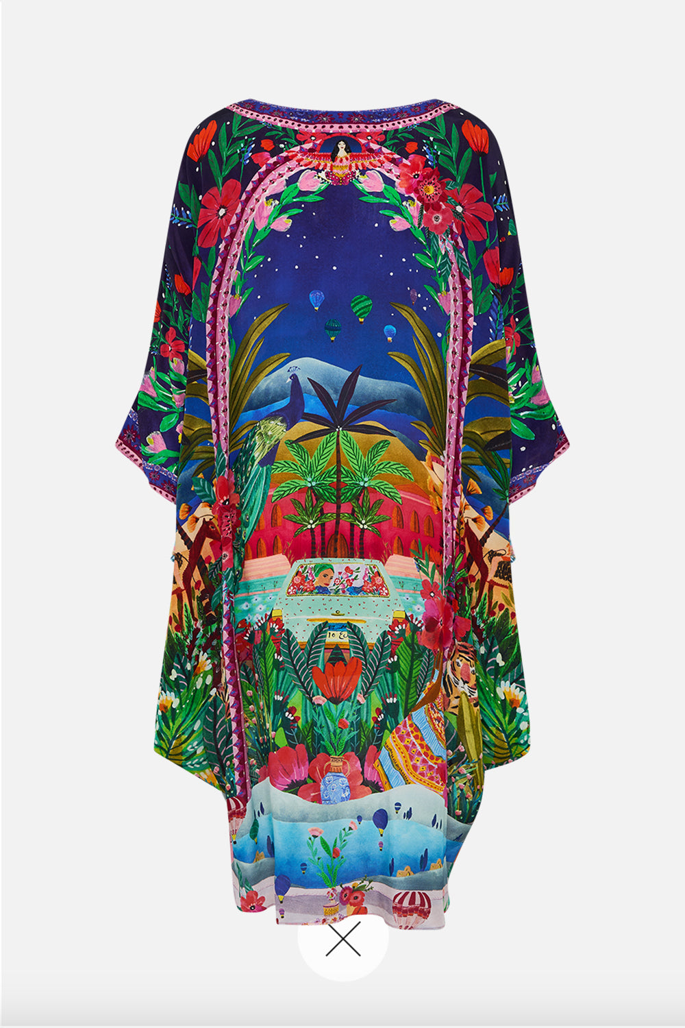 CAMILLA scoop back hem dress in Midnight Muses print