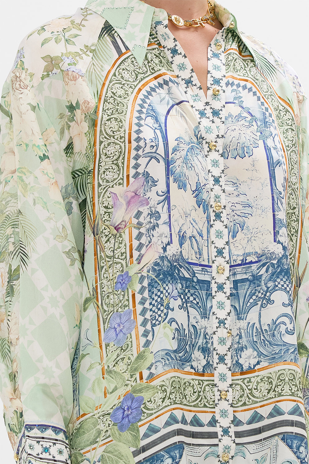 LONG LINE SHIRT WITH YOKE AND BUTTON DETAIL JARDIM PARTY