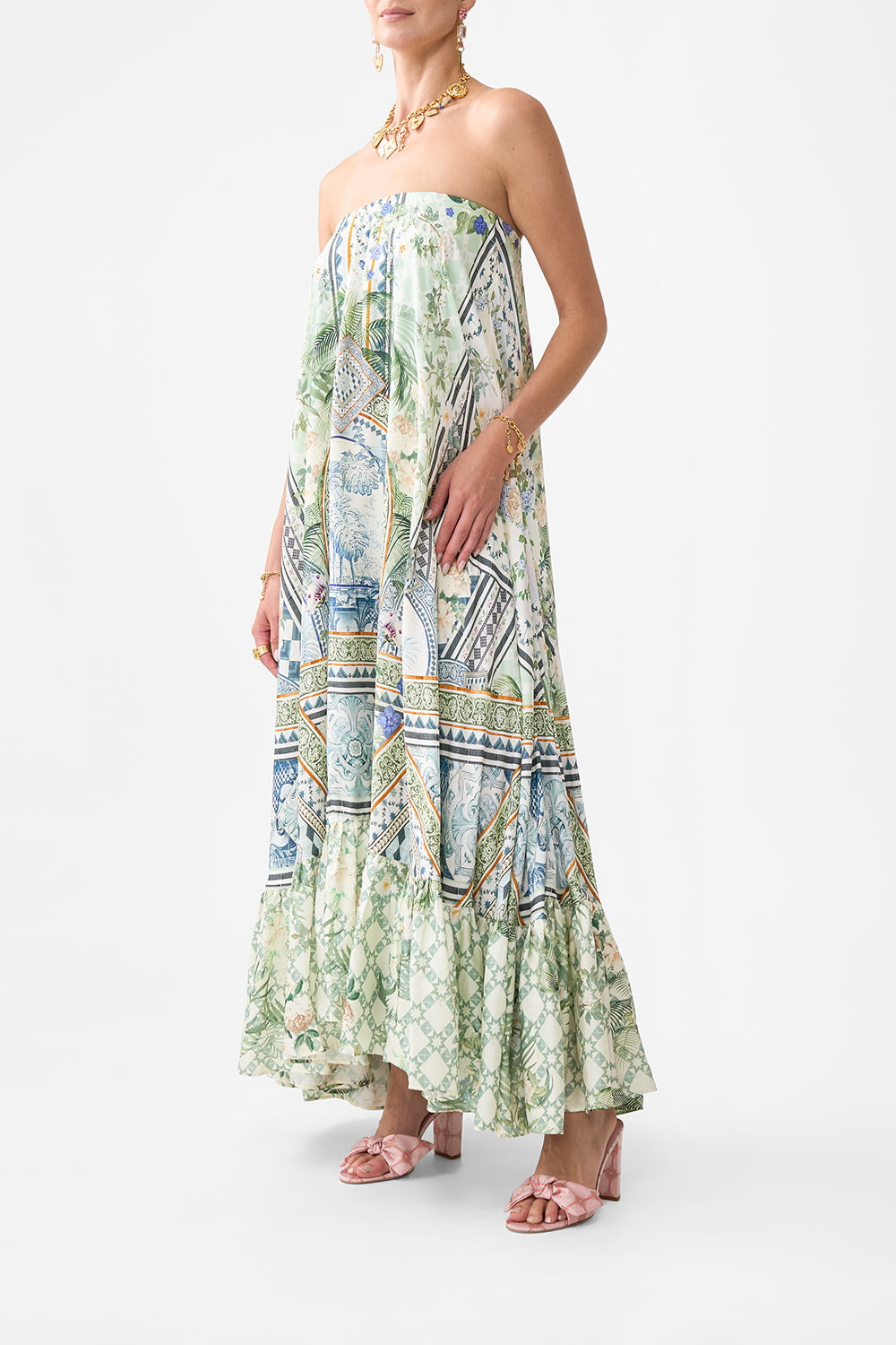 STRAPLESS MAXI WITH RUFFLE HEM JARDIM PARTY