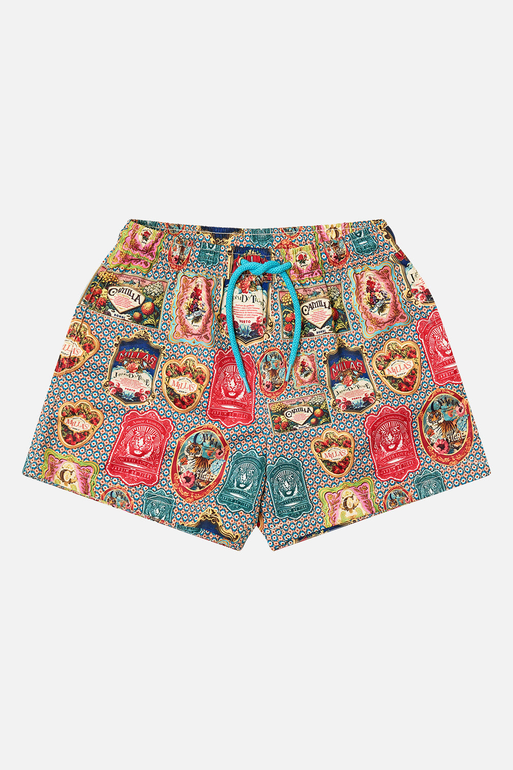 The CAMILLA Boys Mid Boardshort With Elastic Waist 4-10 in our Aromatic Tiger Flower print.