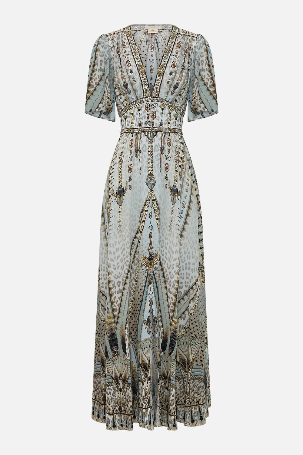 SHAPED WAISTBAND DRESS WITH FLUTTER SLEEVES SAHARA STARLET