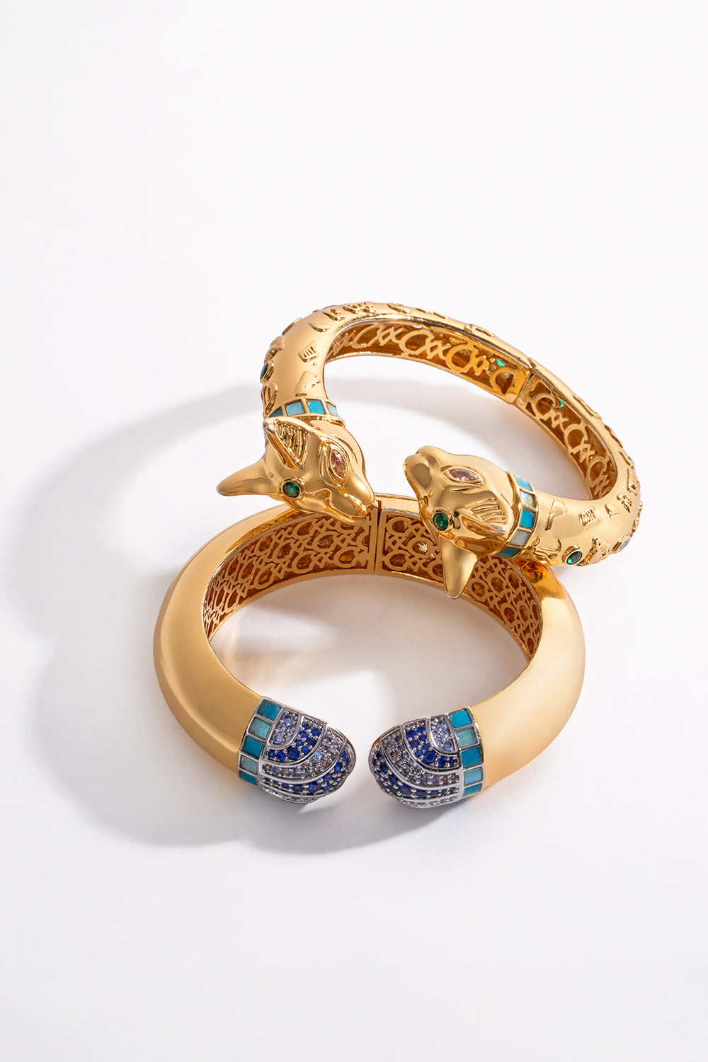 CAMILLA Gold Bangle in Sacred Symbols print.