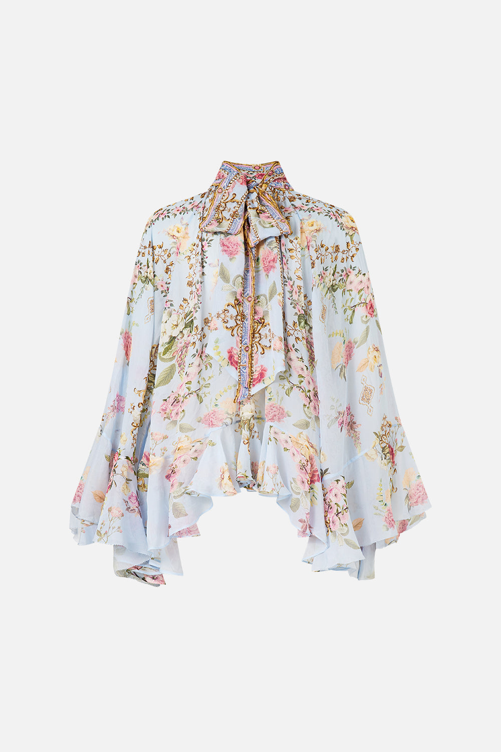 COLLARED LONG SLEEVE TOP WITH RUFFLES TILED IN TIME