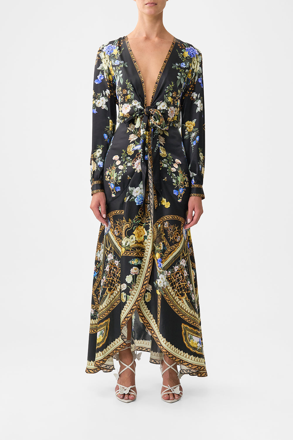 TIE WAIST LONG SLEEVE DRESS OTTOMAN ELEGANCE