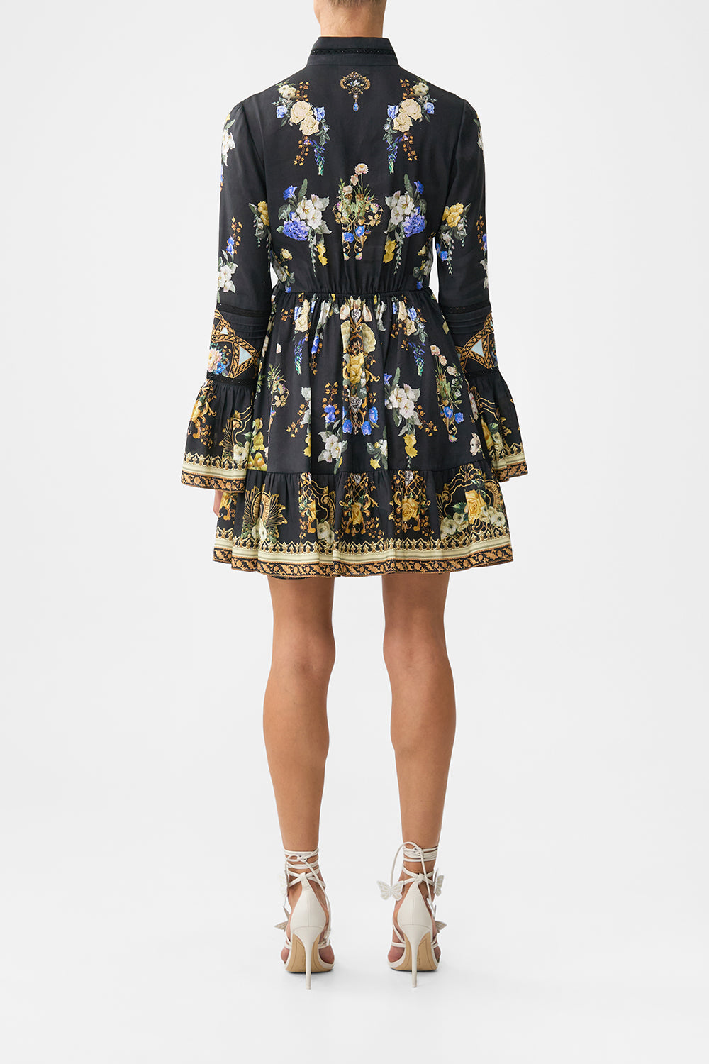 HIGH NECK SHORT DRESS WITH RUFFLE CUFF OTTOMAN ELEGANCE