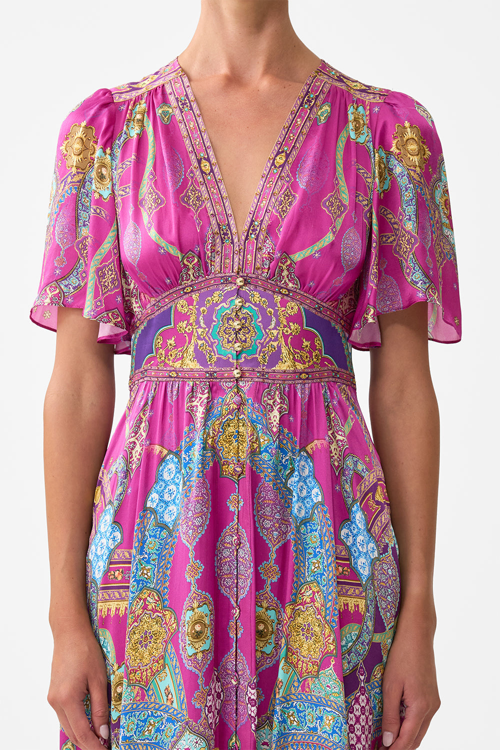 SHAPED WAISTBAND DRESS WITH FLUTTER SLEEVES CONCUBINES, SULTANS & COURTIERS