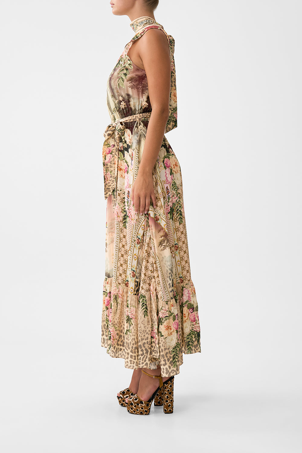 NECKTIE DRESS WITH ELASTICATED WAIST WATERCOLOUR WONDERLAND