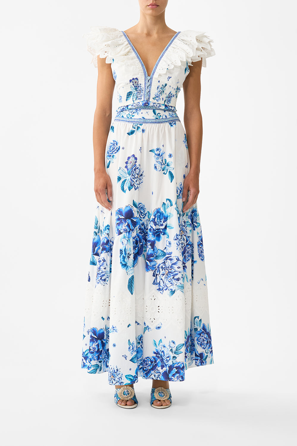 DEEP V FRILL SHORT SLEEVE TOP A CERAMIC GARDEN