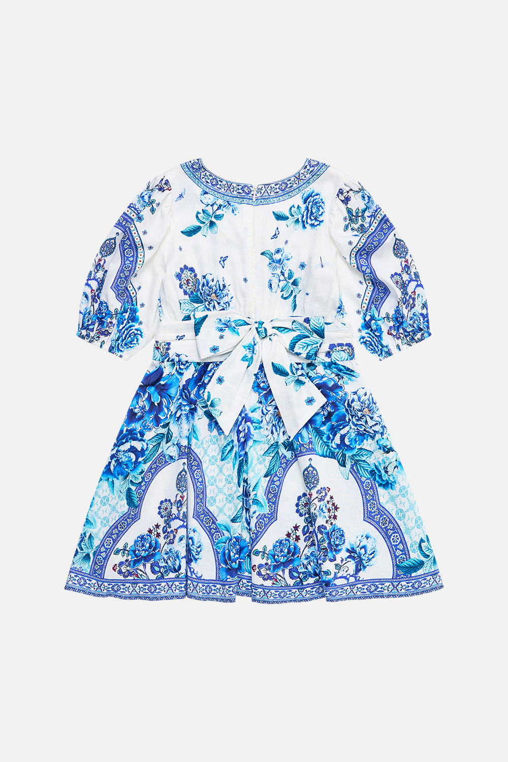 KIDS PUFF SLEEVE MINI DRESS WITH WAIST SASH A CERAMIC GARDEN