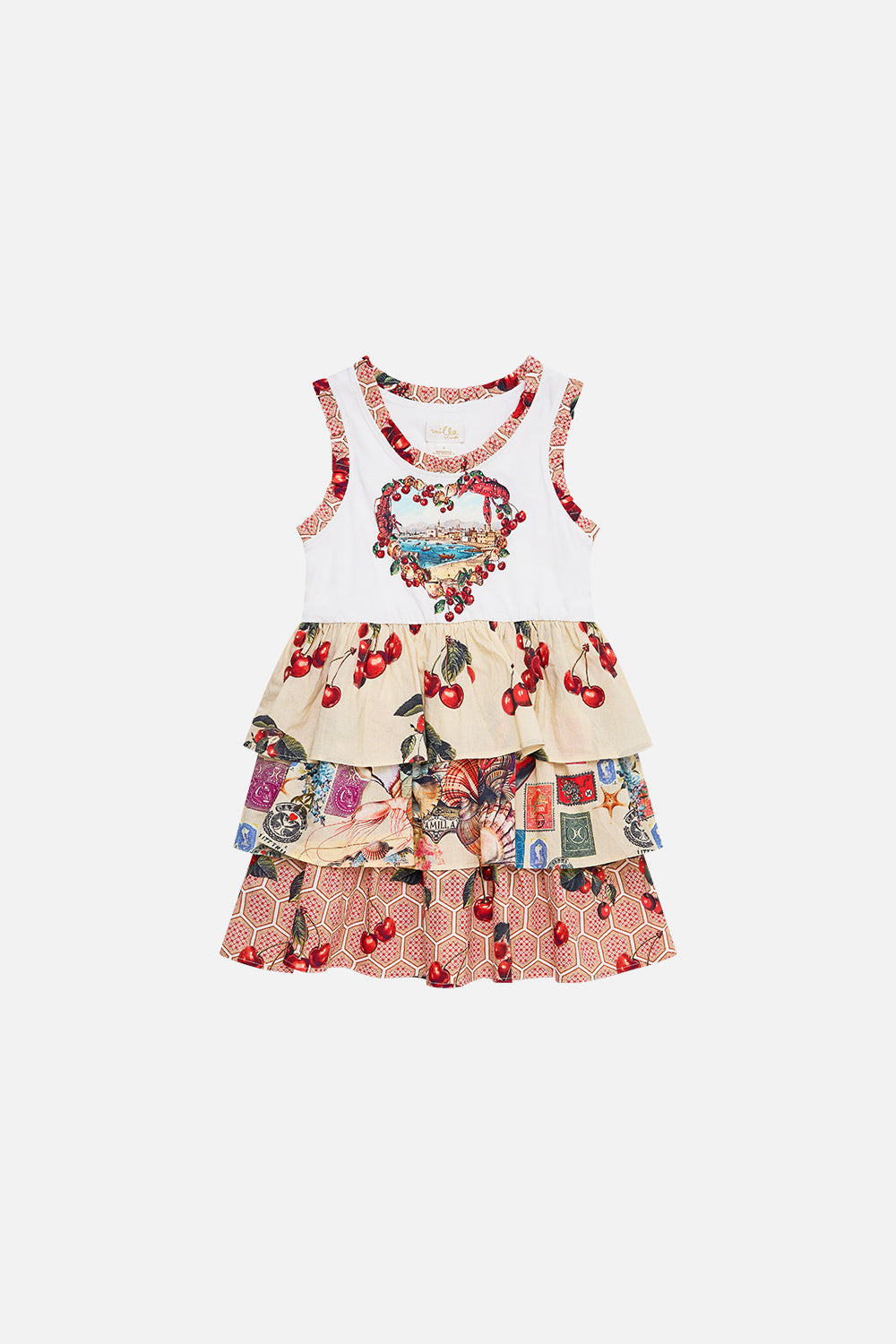 KIDS TANK MINI DRESS W WOVEN LAYERED SKIRT NOTES FROM THE ROAD