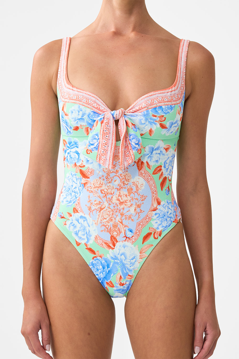 SWEETHEART NECK ONE PIECE WITH TIE FRONT TOPKAPI POP