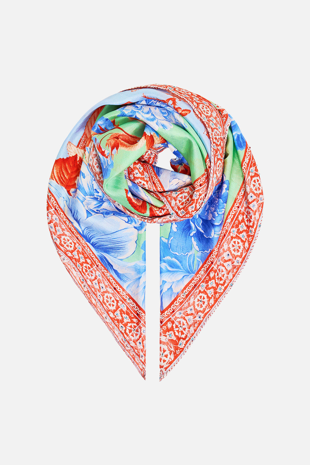 LARGE CRYSTALLED SILK SQUARE SCARF TOPKAPI POP