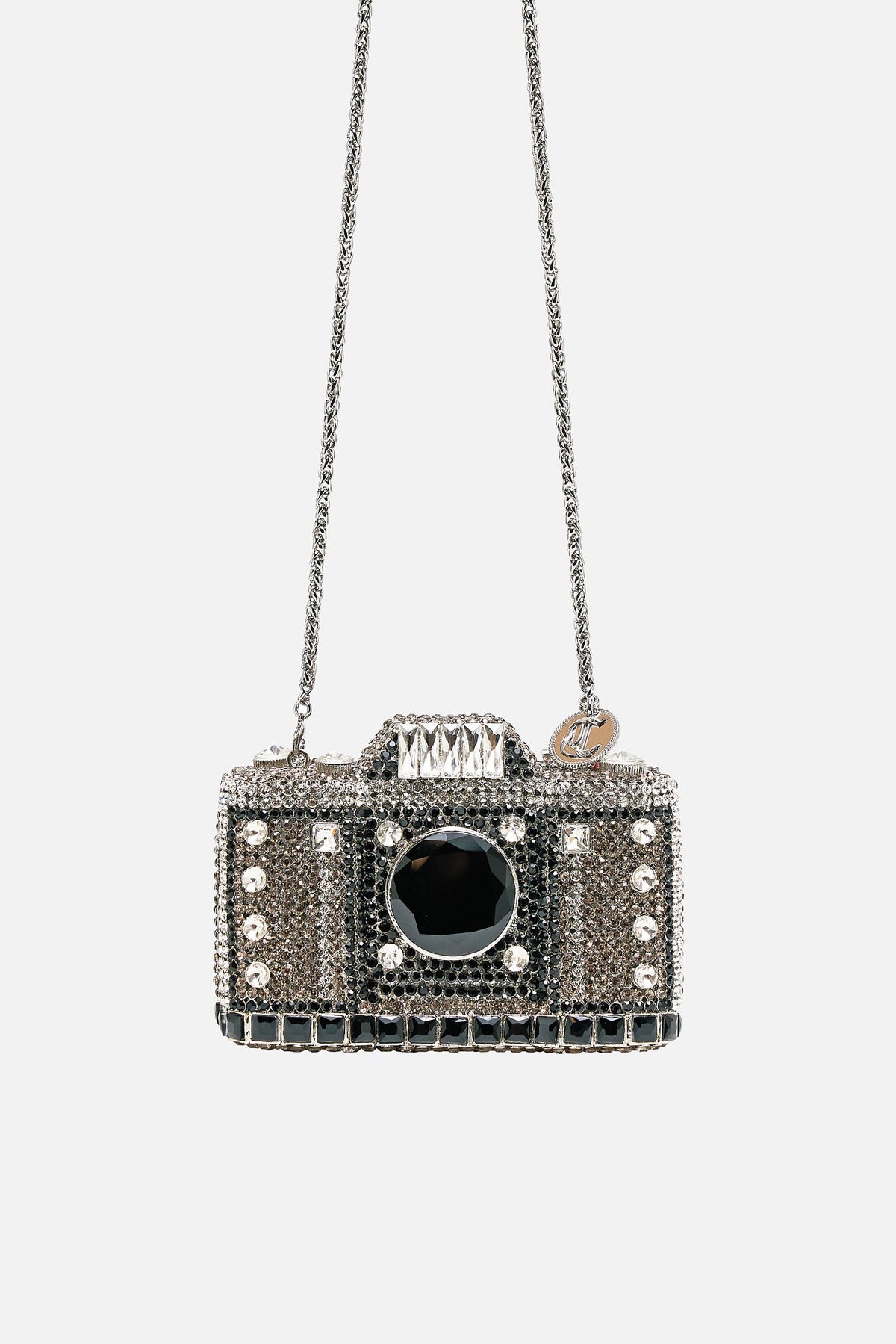 EMBELLISHED CRYSTAL CAMERA CLUTCH BAG CRYSTAL