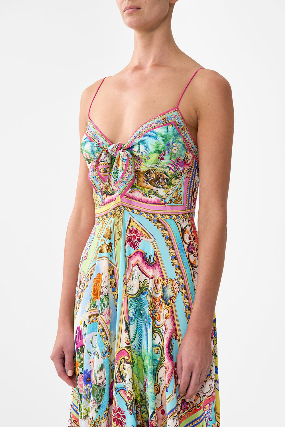 The CAMILLA Long Dress With Tie Front in our Spirit Of Santa Maria print.