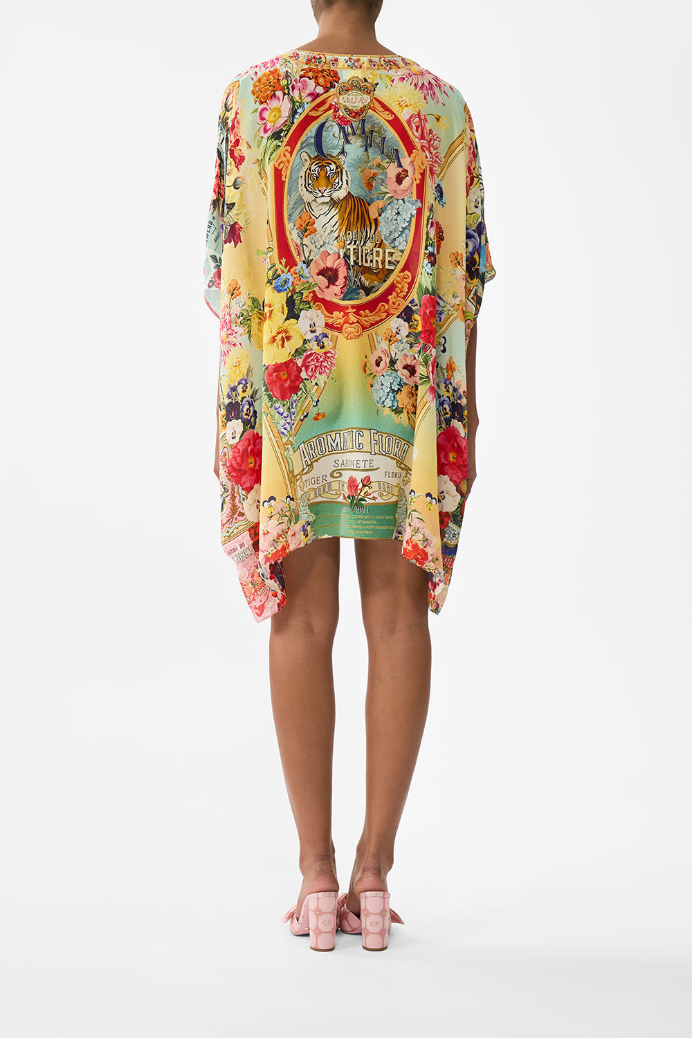 The CAMILLA Rectangular V Neck Kaftan in our Aromatic Tiger Flower print.