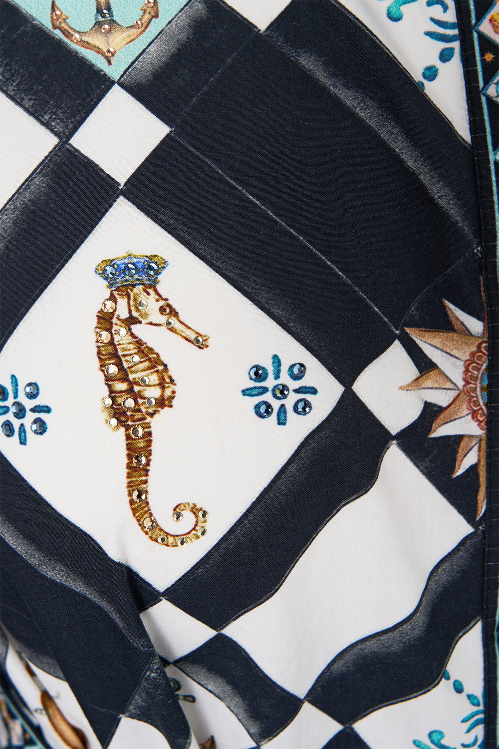 The CAMILLA Waist Tie Shirt Dress With Bubble Sleeve in our Folk Afloat print.