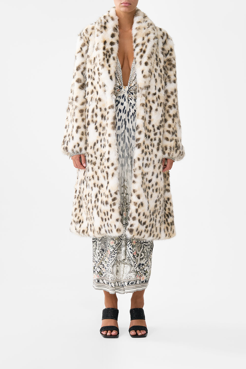 The CAMILLA Long Teddy Coat in our Marble Heaven print.
