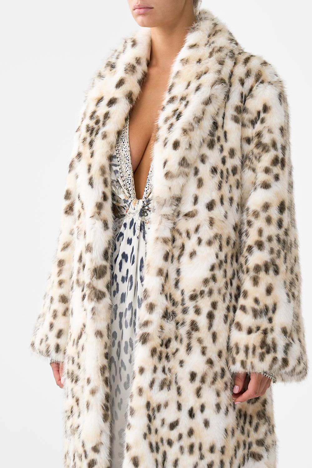 The CAMILLA Long Teddy Coat in our Marble Heaven print.