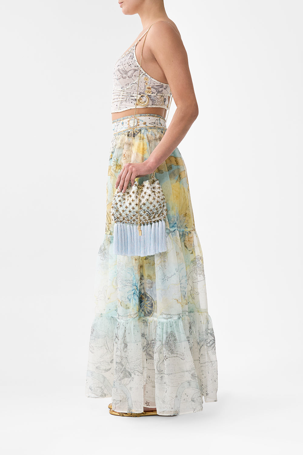 EMBELLISHED DRAWSTRING POUCH BAG WITH TASSELS MY LUCKY STARS