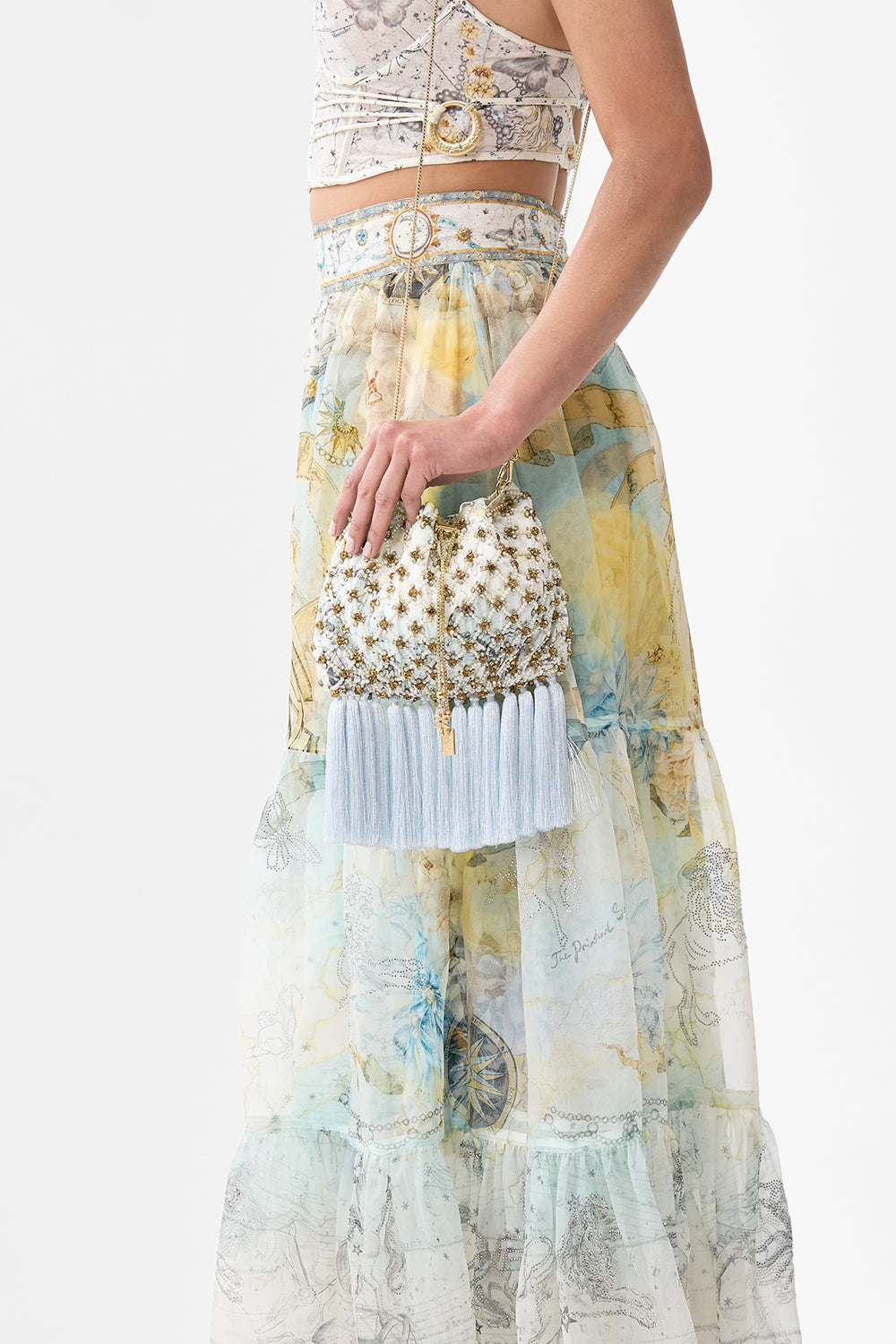 EMBELLISHED DRAWSTRING POUCH BAG WITH TASSELS MY LUCKY STARS